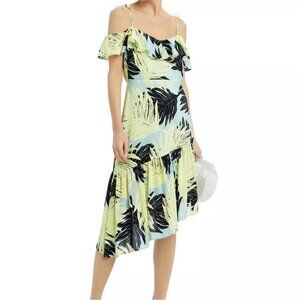 Intermix Lauren Palm Ruffled Off the Shoulder Asymmetrical Dress